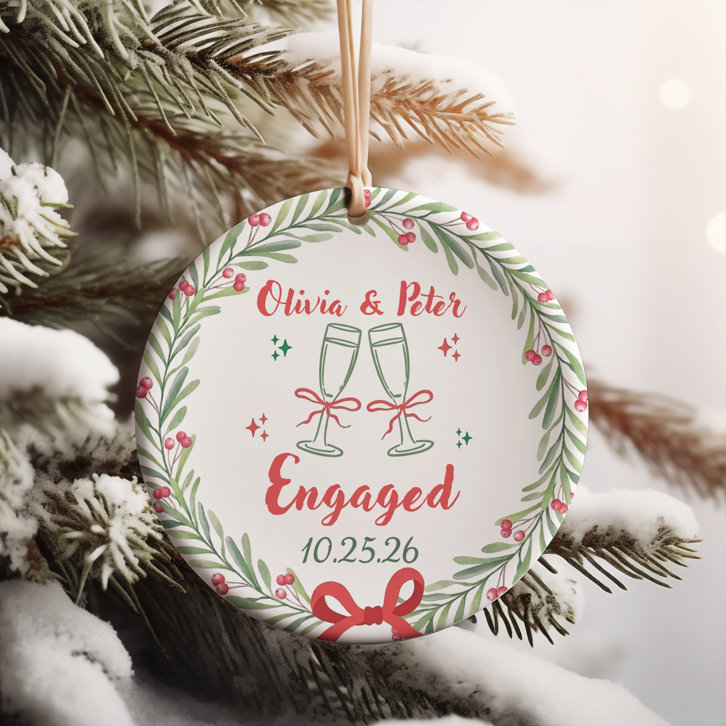 Personalized Engagement Ceramic Ornament, Wedding Gift For Engaged Couple, Christmas Ornament Keepsake 685825