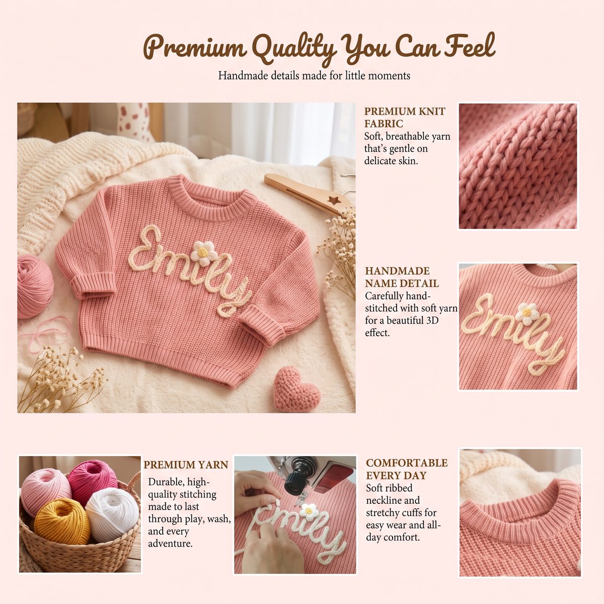 Custom Embroidered Baby Name Sweater, Personalized Knit Crochet Sweater, Gift For Family 686656 WFD