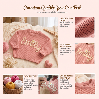 Custom Embroidered Baby Name Sweater, Personalized Knit Crochet Sweater, Gift For Family 686656 WFD