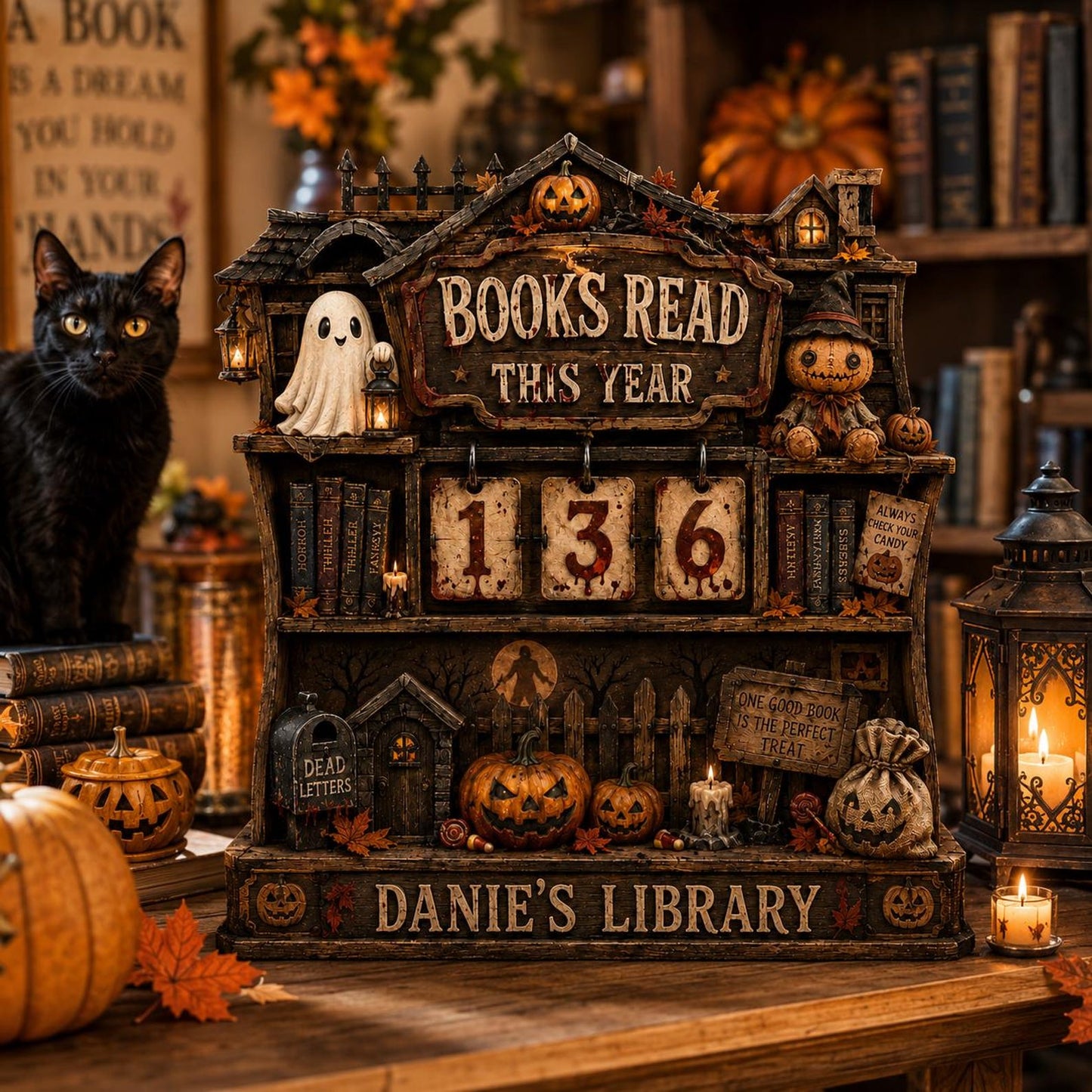 Personalized Witchy Books Read Tracker, Custom Name Halloween Library Decor, Book Lover Gift 685663