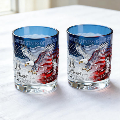 Personalized USA 250th Anniversary Whiskey Glass, Custom Name Patriotic 4th Of July Glass 685289