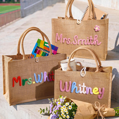 Custom Crochet Teacher's Name Tote Bag | Personalized Back To School Bag | Teacher Appreciation Gift 685299