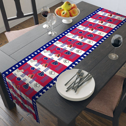 Personalized Dog Name Decor With Paw Print Table Runner | Patriotic 4th Of July Table Runner For Kitchen 682367