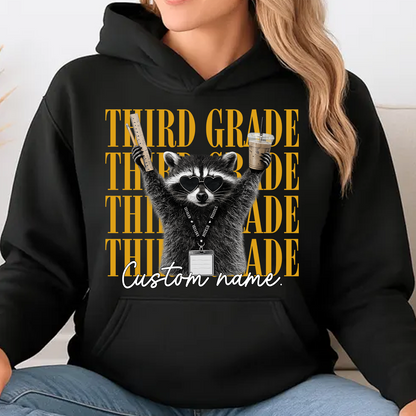 Personalized Grade Level Teacher Dark Shirt, Funny Raccoon Teacher Team Tee, Back To School Gift 685709