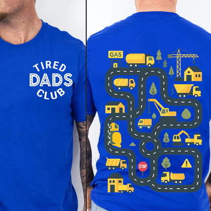 Funny Tired Dads Club Dark Shirt With Construction Track Back Print, Father’s Day Pocket & Back Shirt 684934