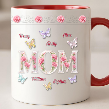 Personalized Mom Mug With Kid's Names | Mother's Day Present White Mug Accent Mug | Floral Coffee Cup Gift For Mom 684589