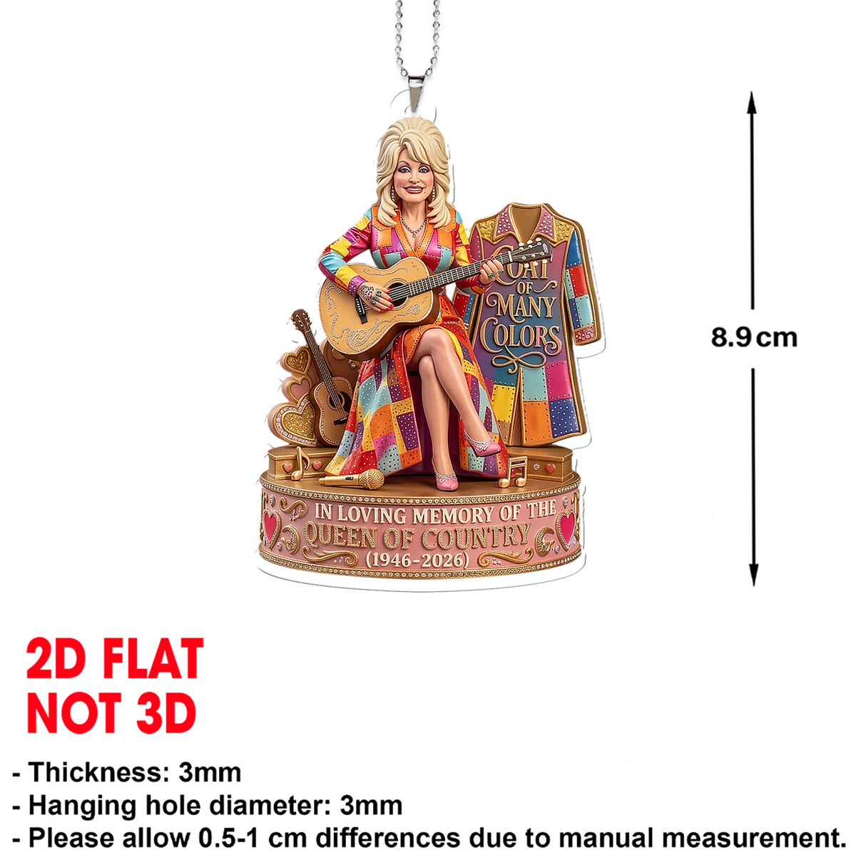 Dolly Parton Memorial Car Ornament, Coat Of Many Colors Ornament, Dolly Fan Gift 686199