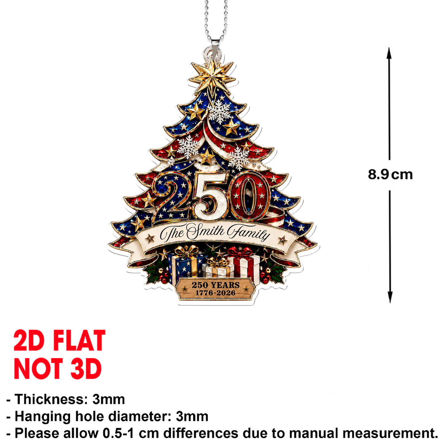Personalized America 250th Anniversary Car Ornament, Patriotic Family Acrylic Ornament, USA Christmas Decor 685752