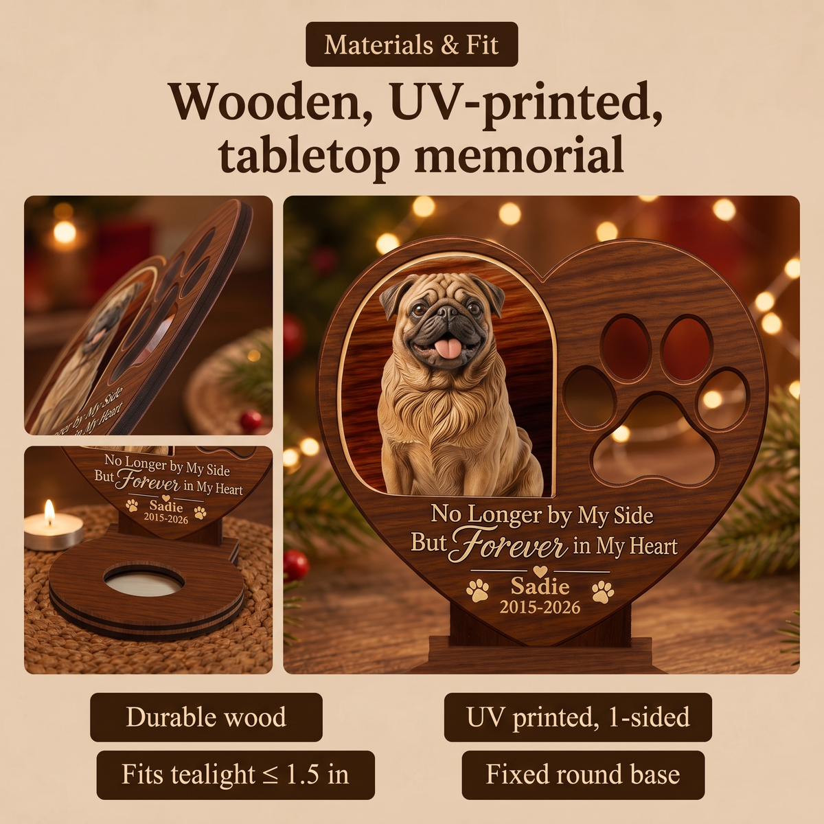 Custom Photo Forever In My Heart Wooden Candle Holder, Personalized Gift For Pet Lover 686789 WFD