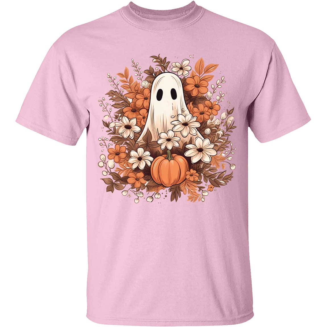Fall Floral Ghost Halloween Shirt, Autumn Pumpkins Trendy Halloween Shirt 776V3