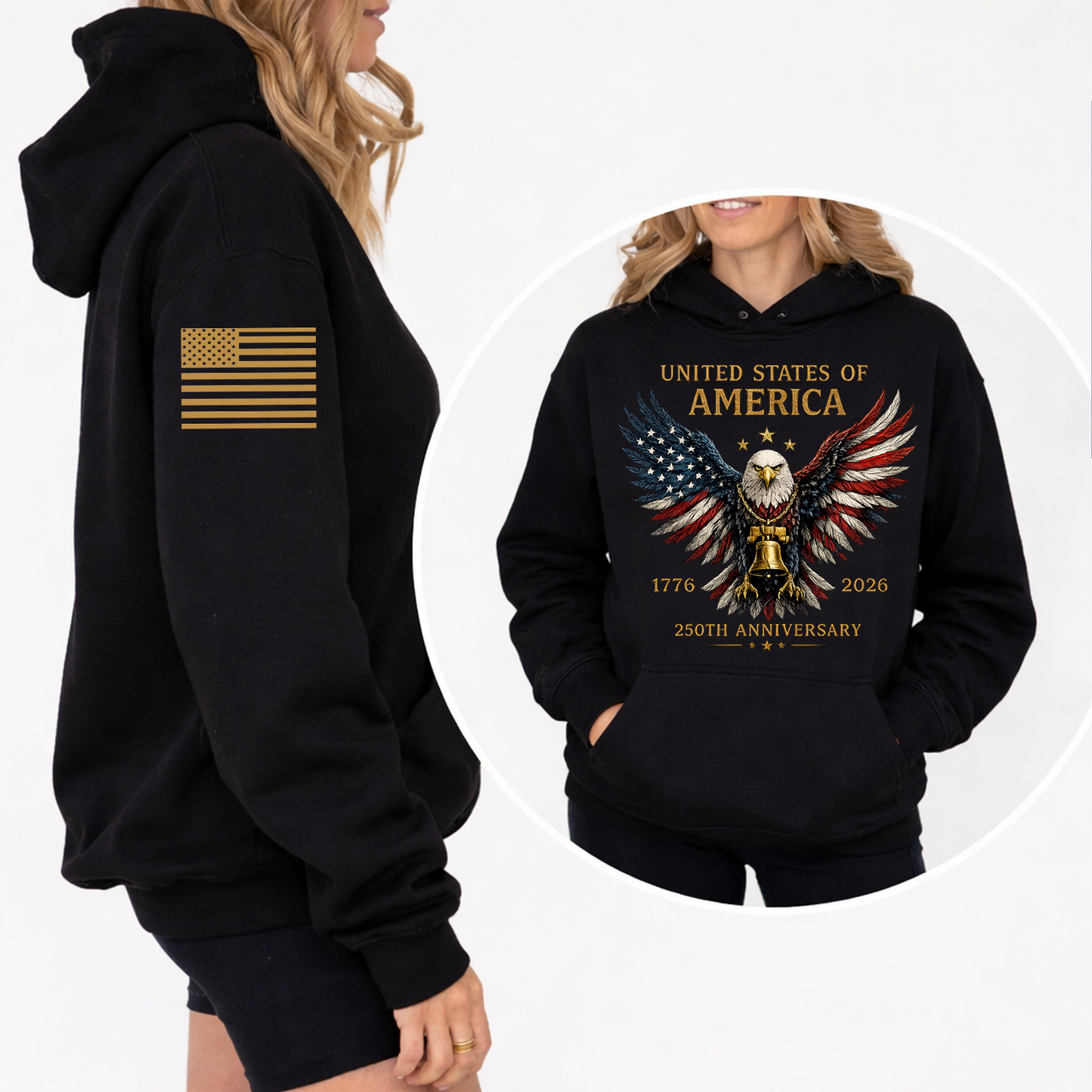 Retro USA 250th Anniversary Dark Shirt | Patriotic 4th Of July Front & Sleeve Shirt | Independence Day Gift 685406