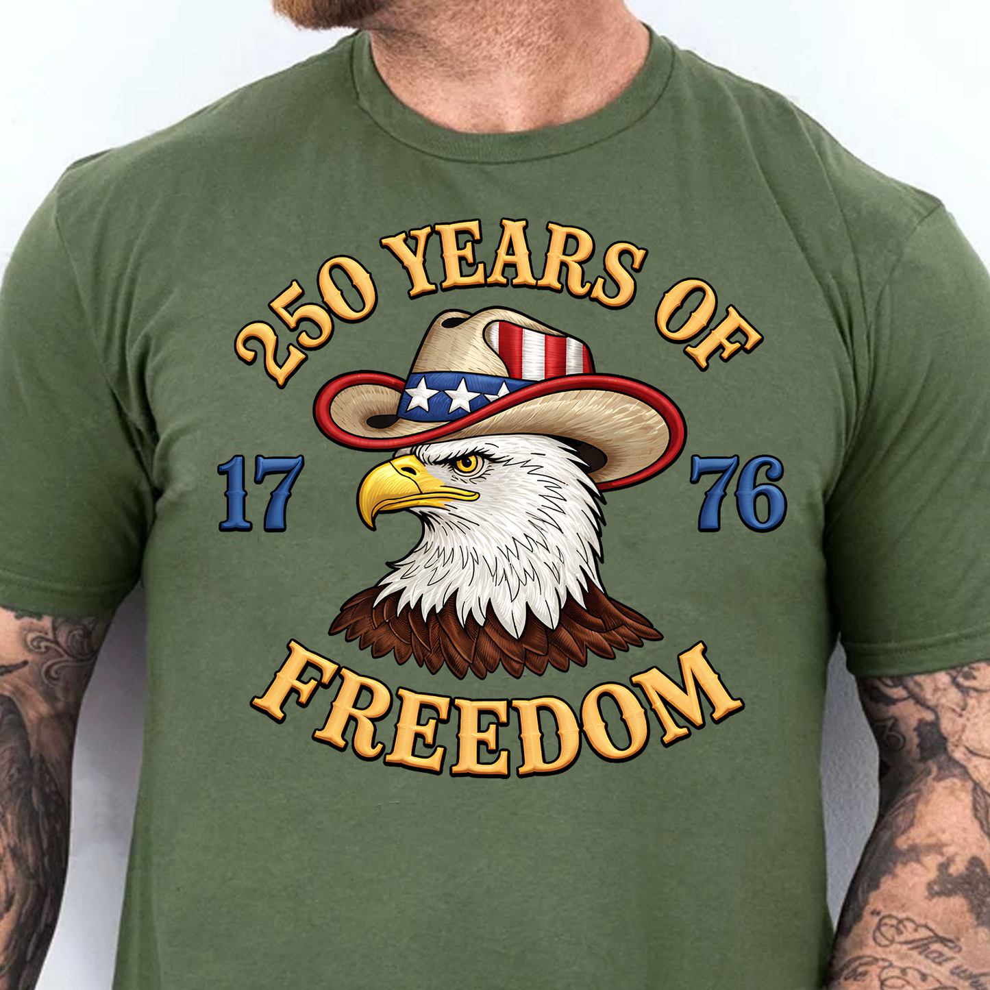 Faux Embroidery Patriotic Eagle Dark Shirt | USA 250 Years Of Freedom Shirt, Patriotic Tee 684492