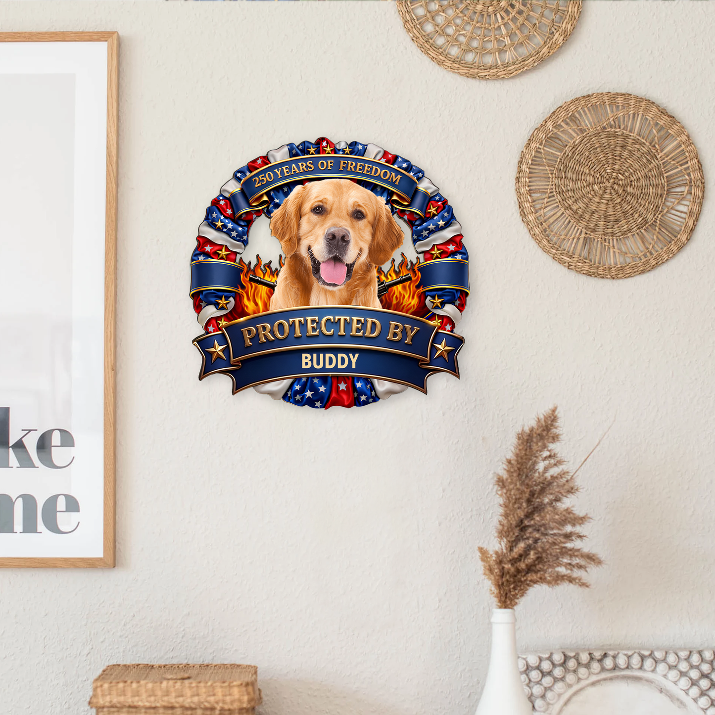 Custom Dog Photo America 250 Years Of Freedom Wooden Sign | Patriotic 4th Of July Wood Sign 684703