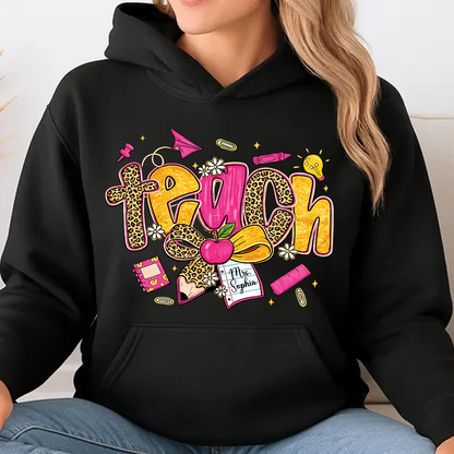 Custom Name Leopard Coquette Bow Dark Shirt, Personalized Back To School Gift 685569