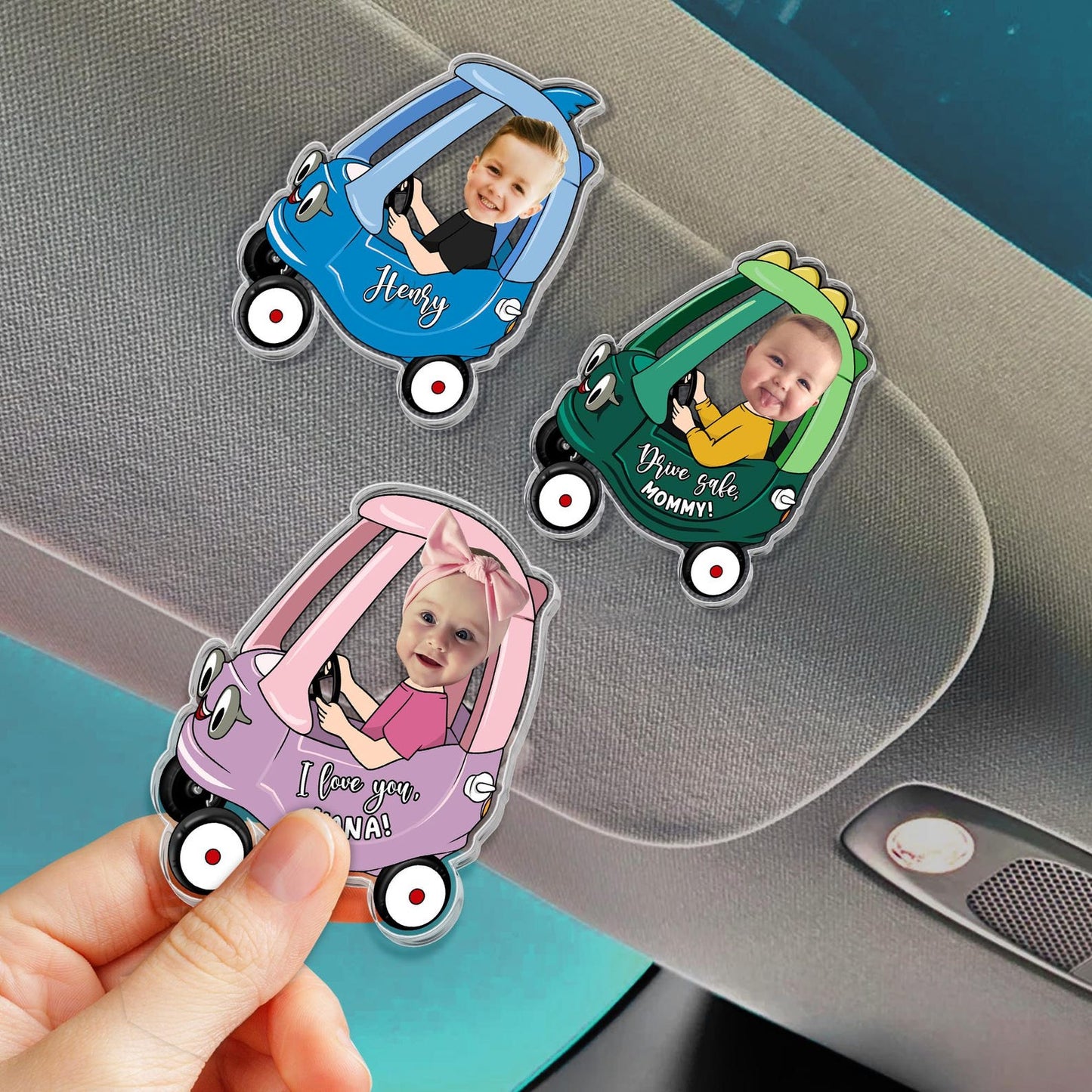 Custom Kids Photo Drive Safe Daddy Car Visor Clip, Personalized Visor Clip Gift For Dad, Father’s Day Gift 684990
