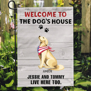 Welcome to The Dogs House Valiant Personalized Custom Dog Garden Flag