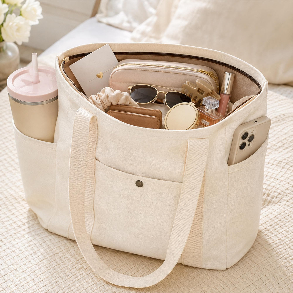 Custom Embroidered Name Tote Bag, Personalized Multi-Pocket Work & Travel Bag 686709 WFD