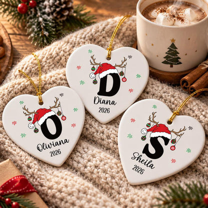 Personalized Initial Name Heart Ceramic Ornament, Custom Christmas Keepsake Gift For Family 686908 WFD