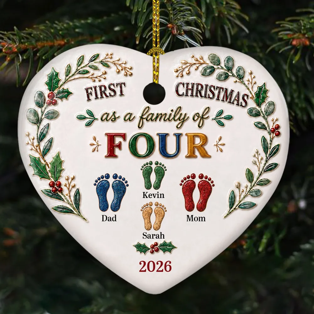 Personalized First Christmas As A Family 3D Relief White Ceramic Ornament, Custom Christmas Keepsake Gift 686882 WFD