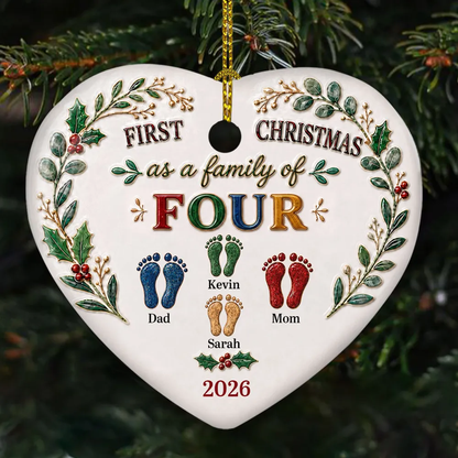 Personalized First Christmas As A Family 3D Relief White Ceramic Ornament, Custom Christmas Keepsake Gift 686882 WFD
