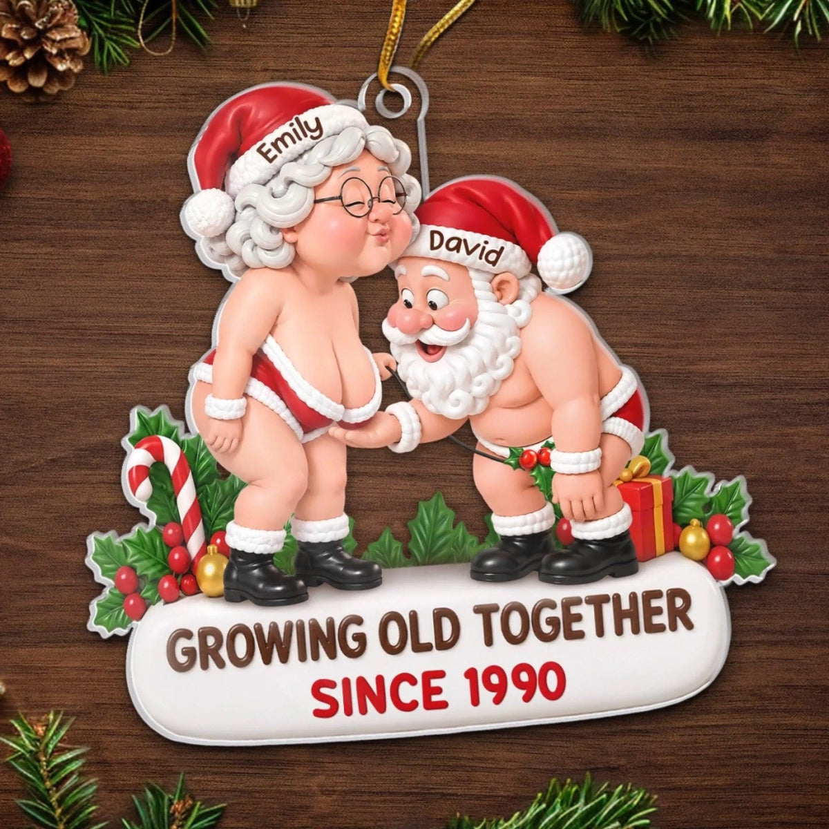 Personalized Growing Old Together Acrylic Ornament, Funny Santa Couple Christmas Gift 686750 WFD