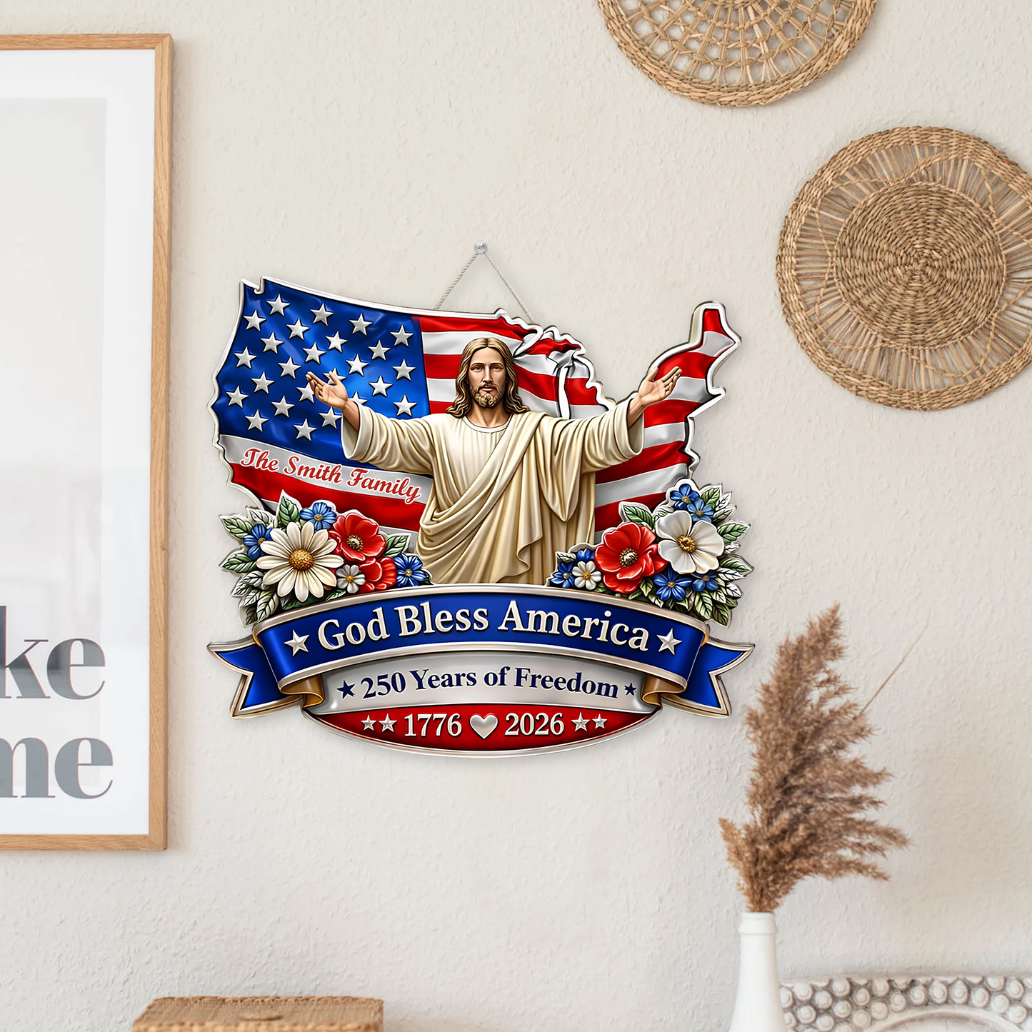 Personalized God Bless America Wooden Sign | USA 250 Years Anniversary Wall Decor 684497