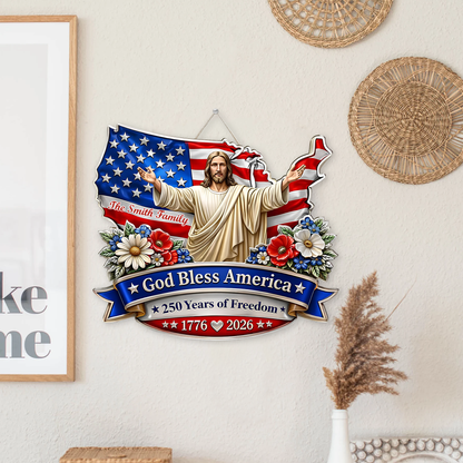 Personalized God Bless America Wooden Sign | USA 250 Years Anniversary Wall Decor 684497
