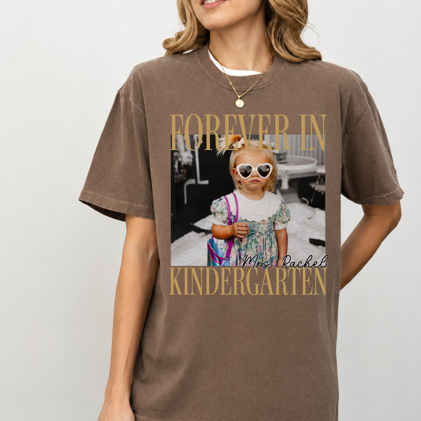 Custom Photo Forever In Kindergarten Comfort Colors Shirt, Personalized Teacher Team Tee, Back To School Gift 685843