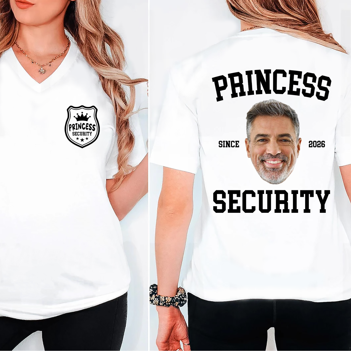 Custom Photo Princess Security Pocket & Back Bright Shirt | Personalized T-Shirt Gift For Father's Day 684680