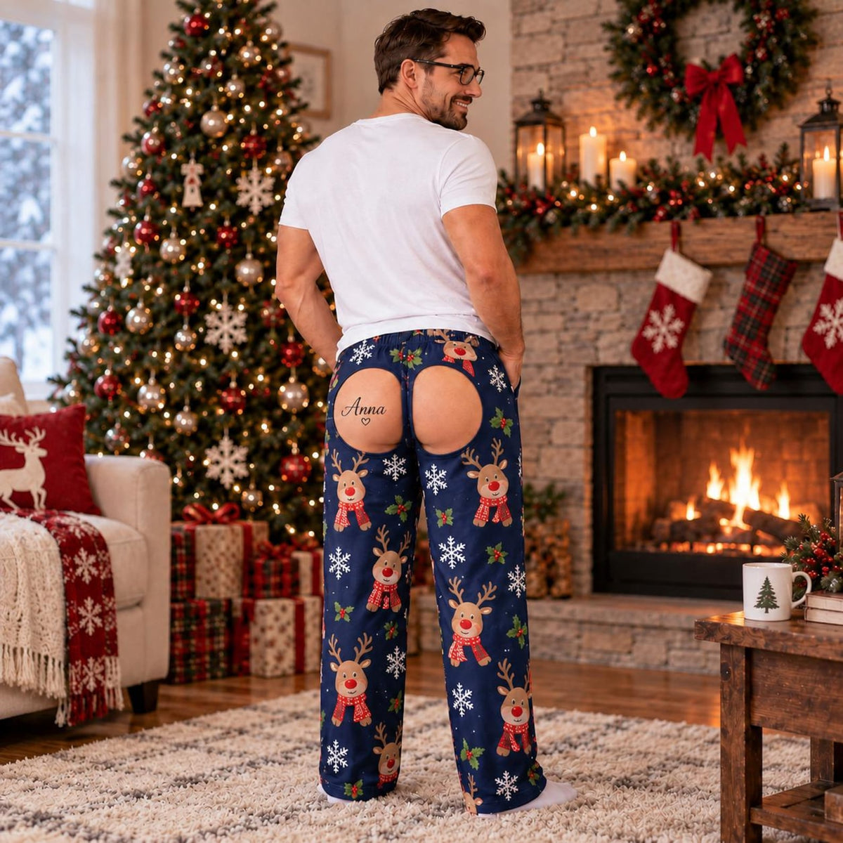 Personalized Funny Christmas Pajamas Pants, Custom Name Cheeky Christmas Gift 686597 WFD