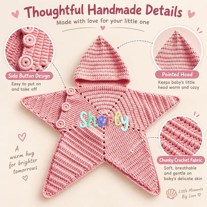 Custom Name Starfish Baby Bodysuit, Hand Crochet Hooded Swaddle Sleep Sack, Personalized Gift For Newborn 686554 WFD
