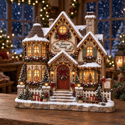 Personalized Christmas House Wooden Block, Custom Family Name Christmas Keepsake Gift 686547 WFD
