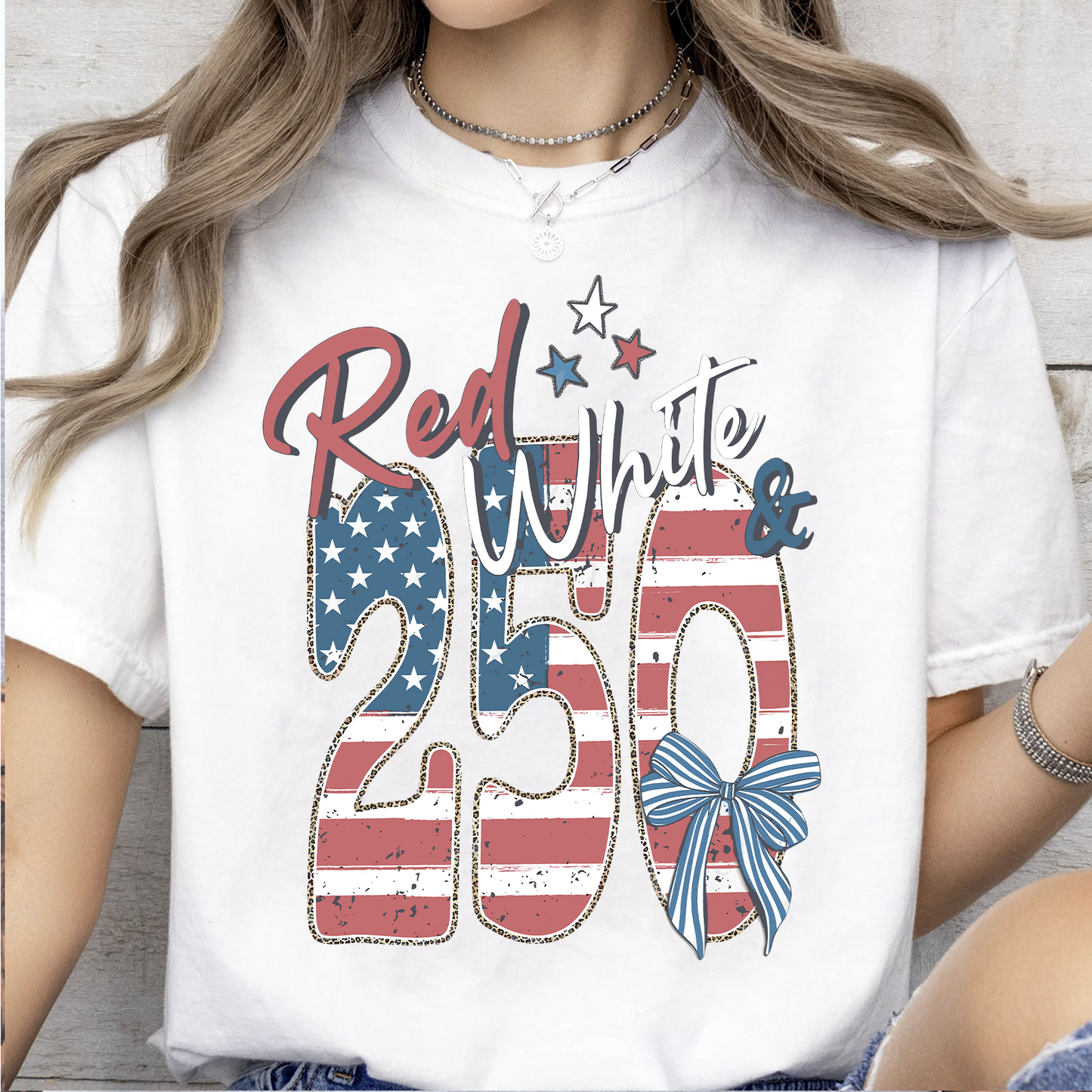 Red White & 250 Anniversary - Coquette Bow Bright Shirt | Patriotic Tee 684461