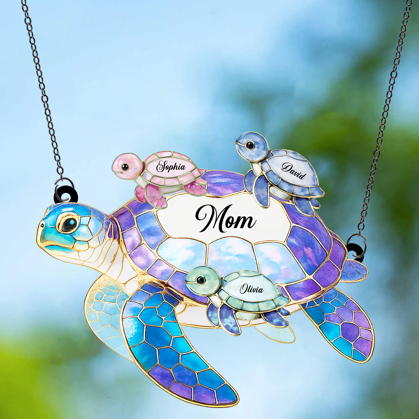 Personalized Sea Turtle Suncatcher Ornament | Custom Name Suncatcher Mother's Day Gift For Grandma Mom 684810