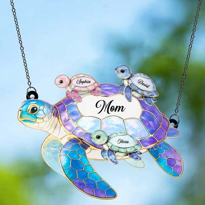 Personalized Sea Turtle Suncatcher Ornament | Custom Name Suncatcher Mother's Day Gift For Grandma Mom 684810