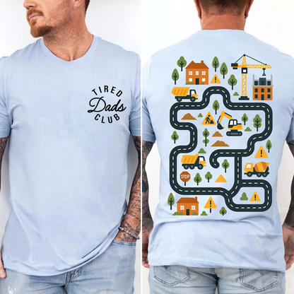 Tired Dads Club Shirt, Funny Dad Life Humor, Father's Day Gifts, Car Track Play Mat Tee Pocket & Back Bright Shirt 685096