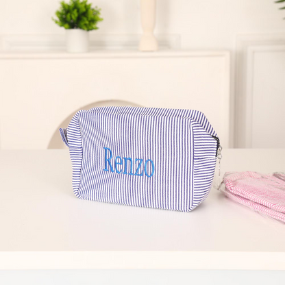 Personalized Monogrammed Seersucker Toiletry Bag | Custom Name Makeup Bag Gift For Women | Mother's Day Gifts Bag 684740