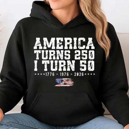 America Turns 250 I Turn 50 Shirt, Personalized Independence Day Tee, Patriotic 250th Anniversary Shirt 685118