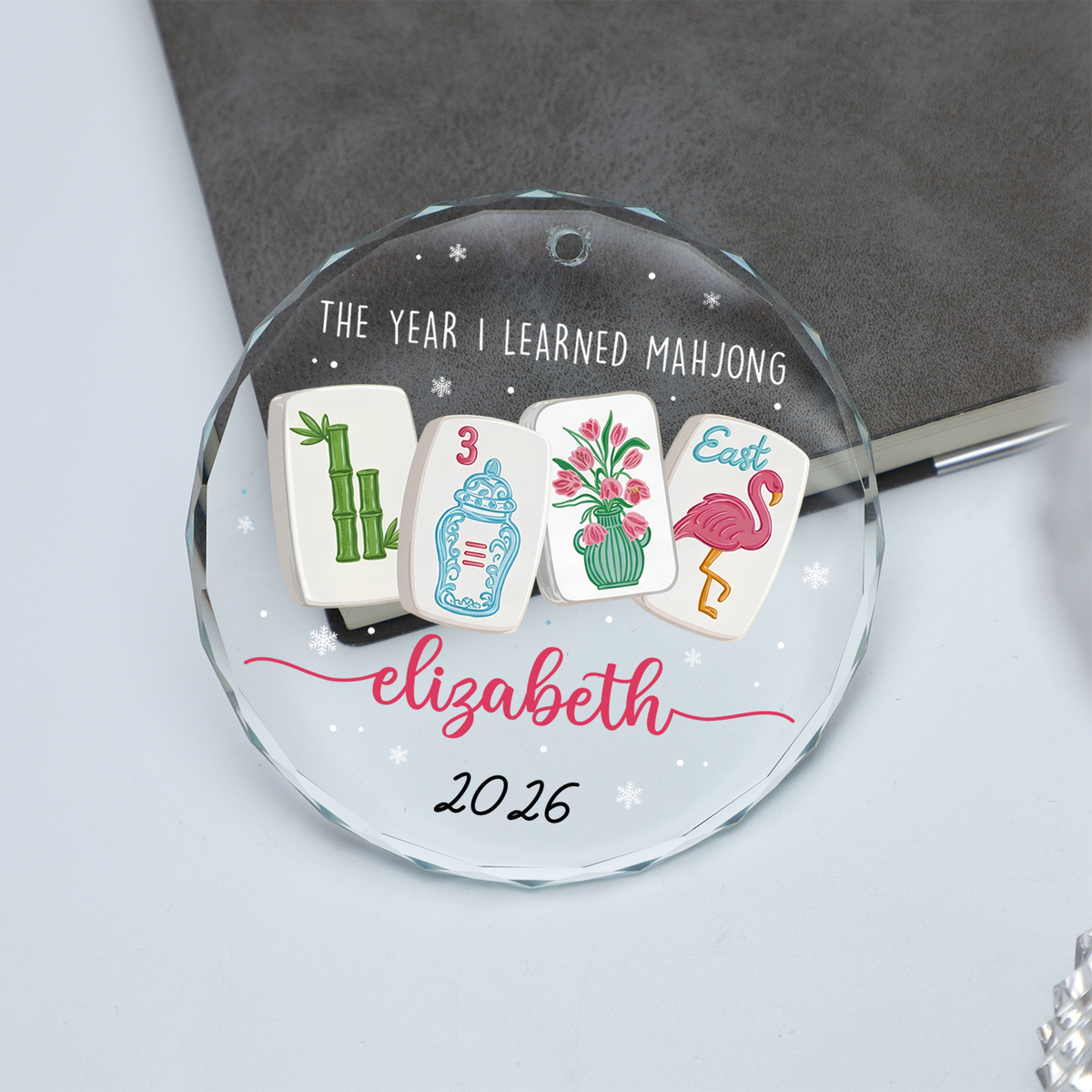Personalized The Year I Learned Mahjong Glass Ornament, Custom Name Funny Christmas Gift 686448