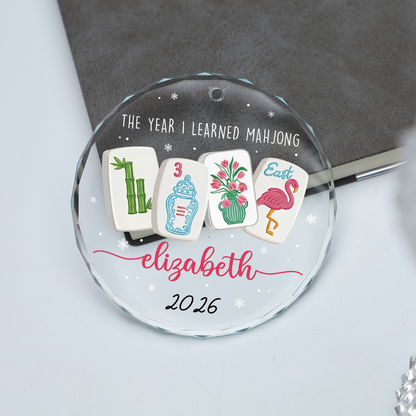Personalized The Year I Learned Mahjong Glass Ornament, Custom Name Funny Christmas Gift 686448