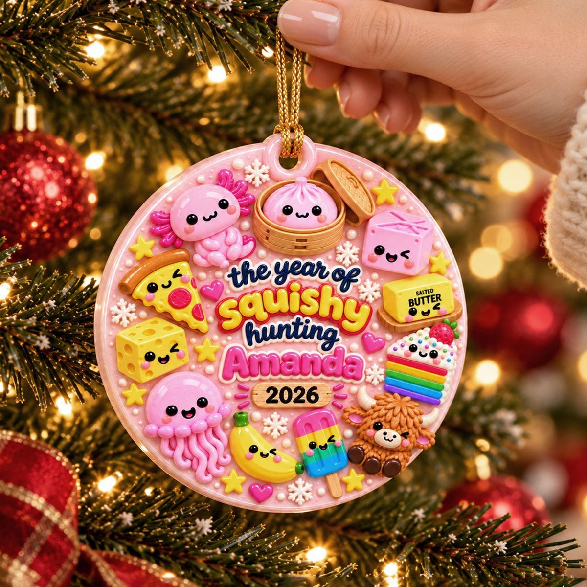 Personalized The Year Of Squishy Hunting 3D Relief White Acrylic Ornament, Funny Christmas Gift For Kids 686345 WFD