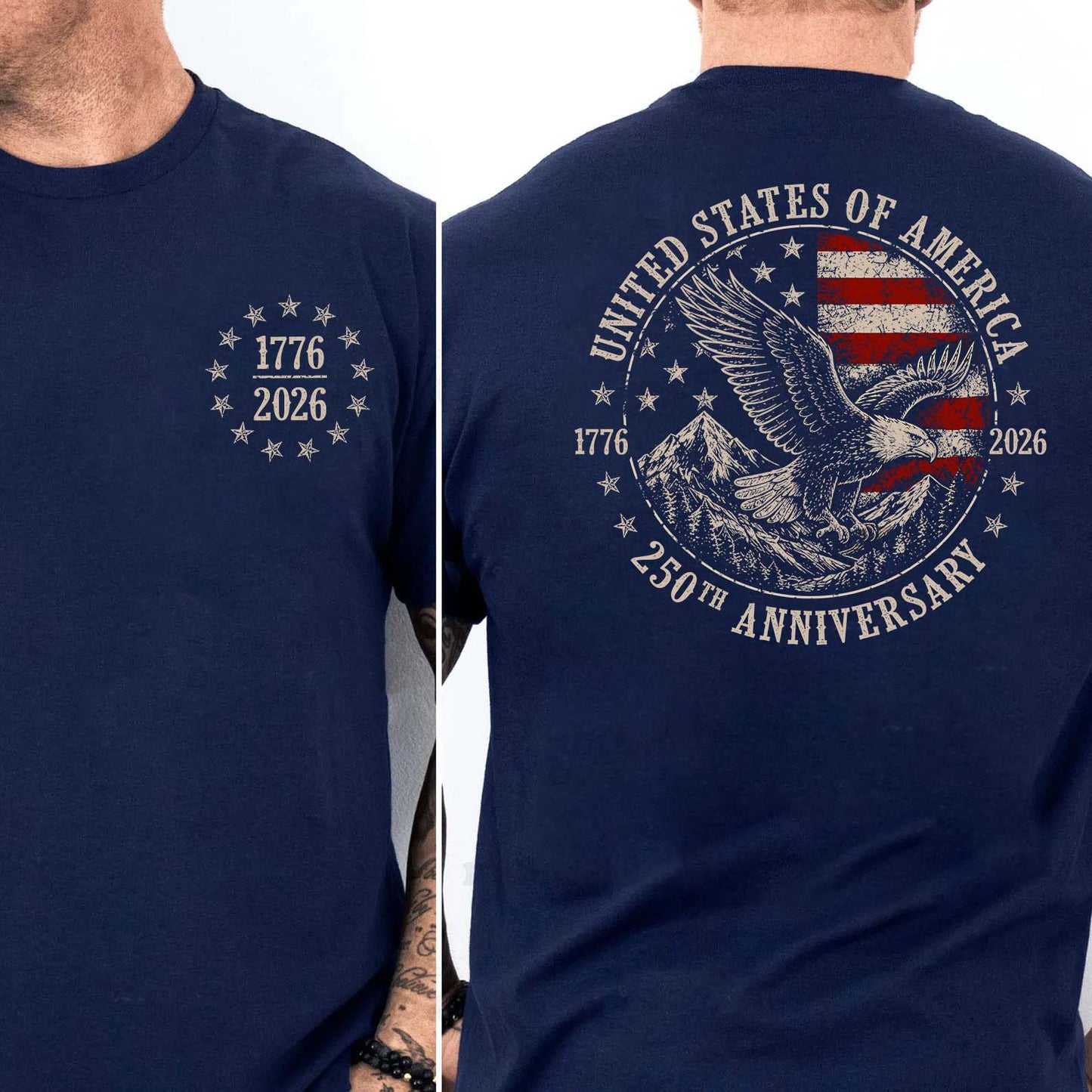USA 250th Anniversary Pocket & Back Dark Shirt, Vintage Eagle Flag Tee, Patriotic 4th Of July Gift 685391