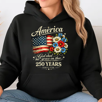 America 250th Anniversary Floral Dark Shirt, Independence Day Tee, Patriotic 4th Of July Gift 685181