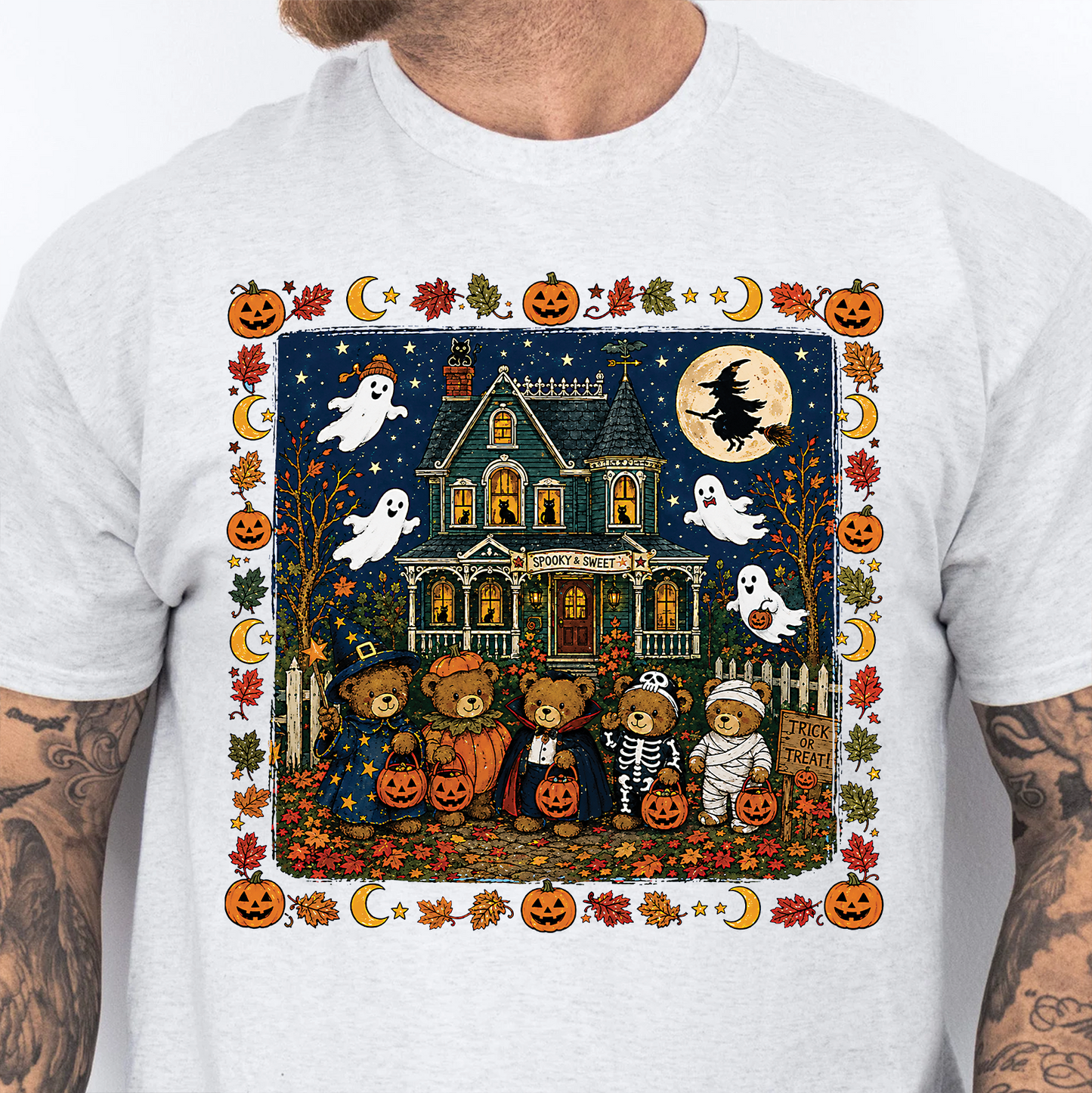 Vintage 90s Nostalgic Bears Halloween Graphic Bright Shirt, Retro Spooky Season Tee 685613