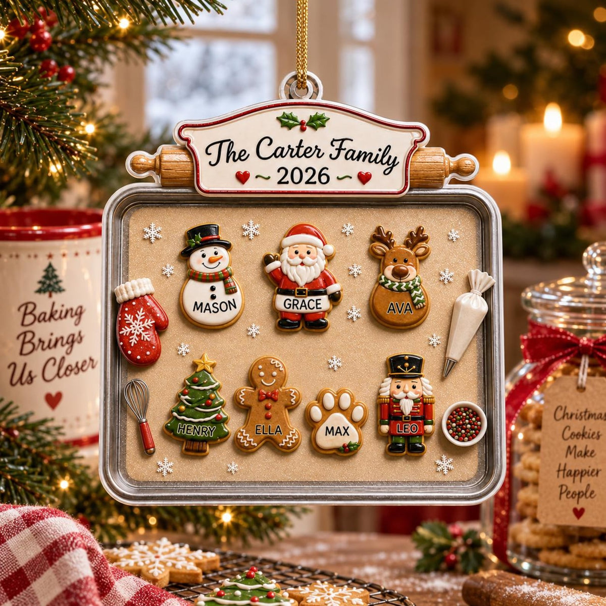 Personalized Christmas Cookie Tray Acrylic Ornament, Custom Family & Pet Name Christmas Tree Decoration 686893 WFD