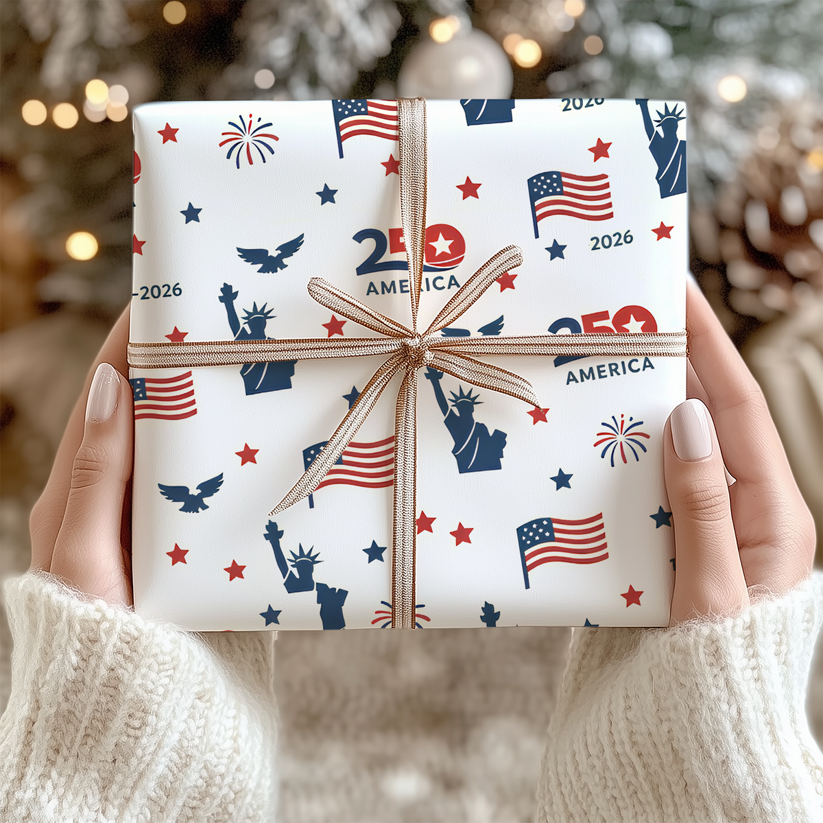 Patriotic USA 250th Anniversary Wrapping Paper, 1776-2026 American Christmas Gift Wrap 686219