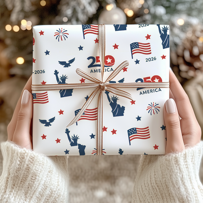 Patriotic USA 250th Anniversary Wrapping Paper, 1776-2026 American Christmas Gift Wrap 686219