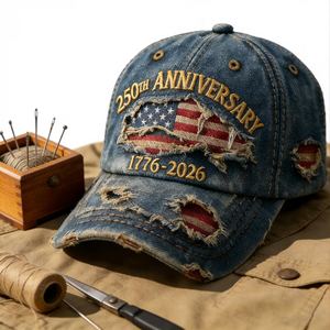 250 Years Anniversary USA Distressed Denim Cap | 1776–2026 Patriotic Adjustable Hat 684408 – WFD