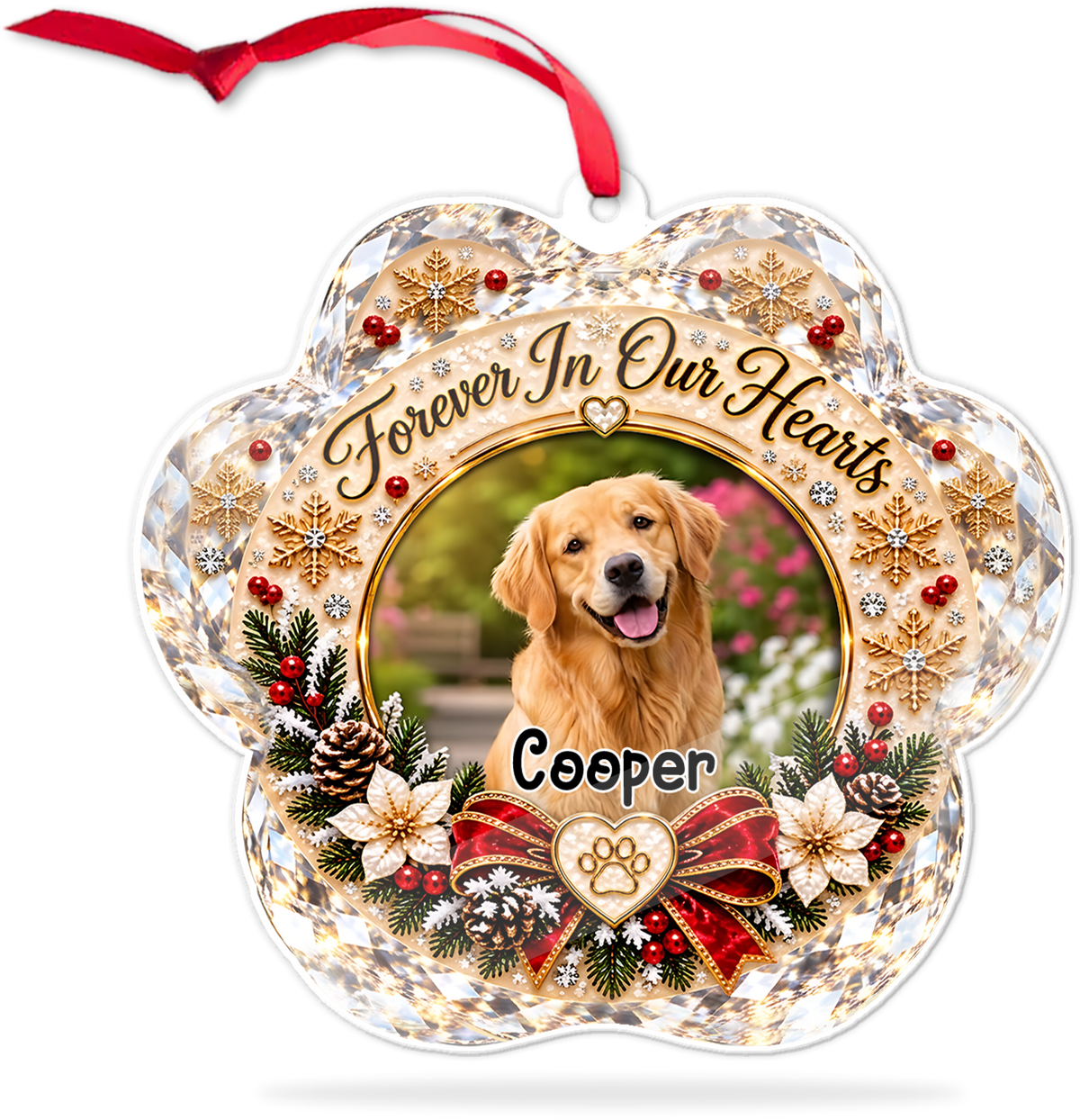 Custom Photo Forever In Our Hearts Acrylic Ornament, Personalized Christmas Gift For Dog Lover 686730
