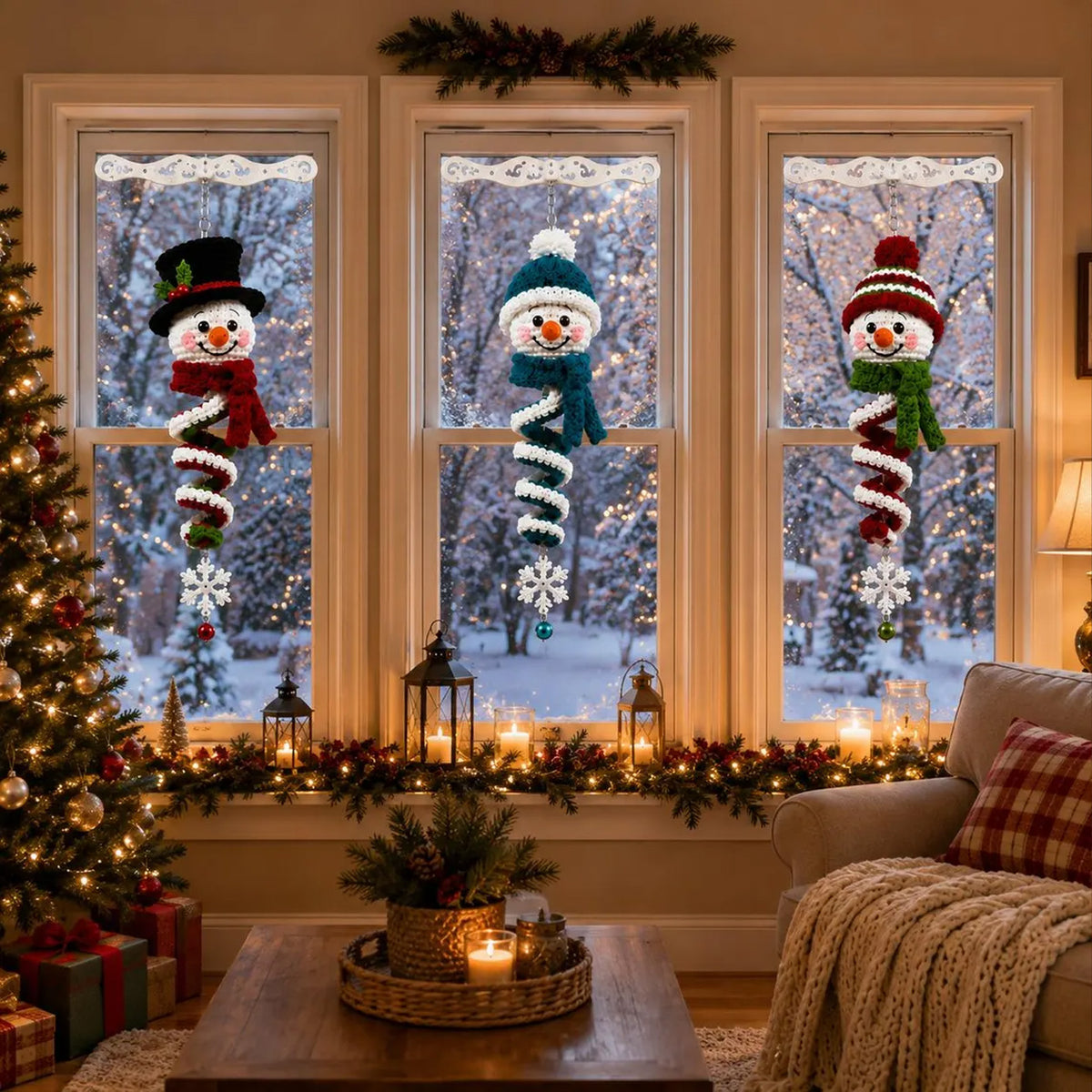 DIY Christmas Snowman Crochet Ornaments Kit, Wind Spinner Spiral Hanging Decor, Amigurumi Christmas Gift 686888 WFD